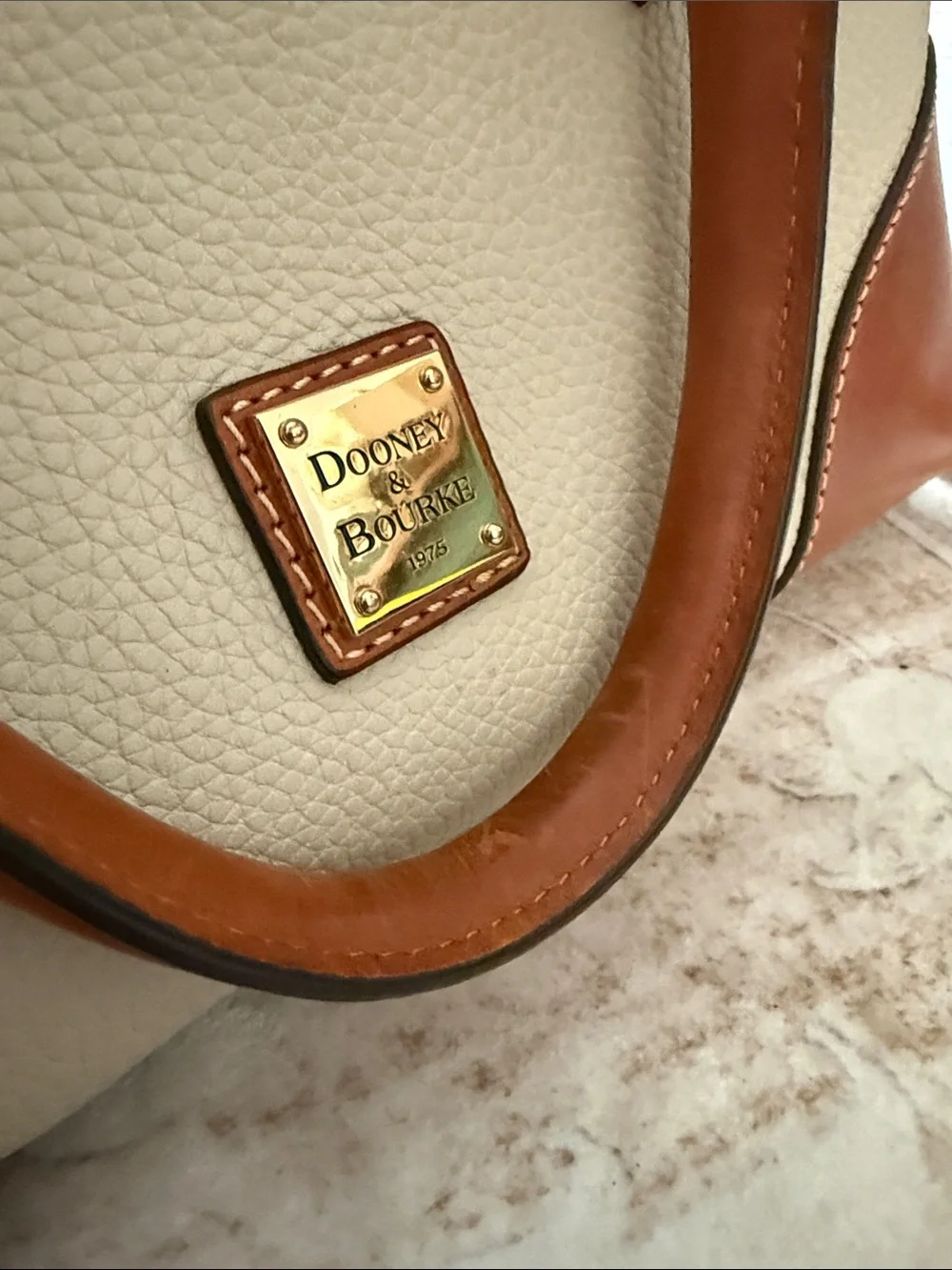 Dooney & Bourke Cream and Brown Pebbled Leather Satchel